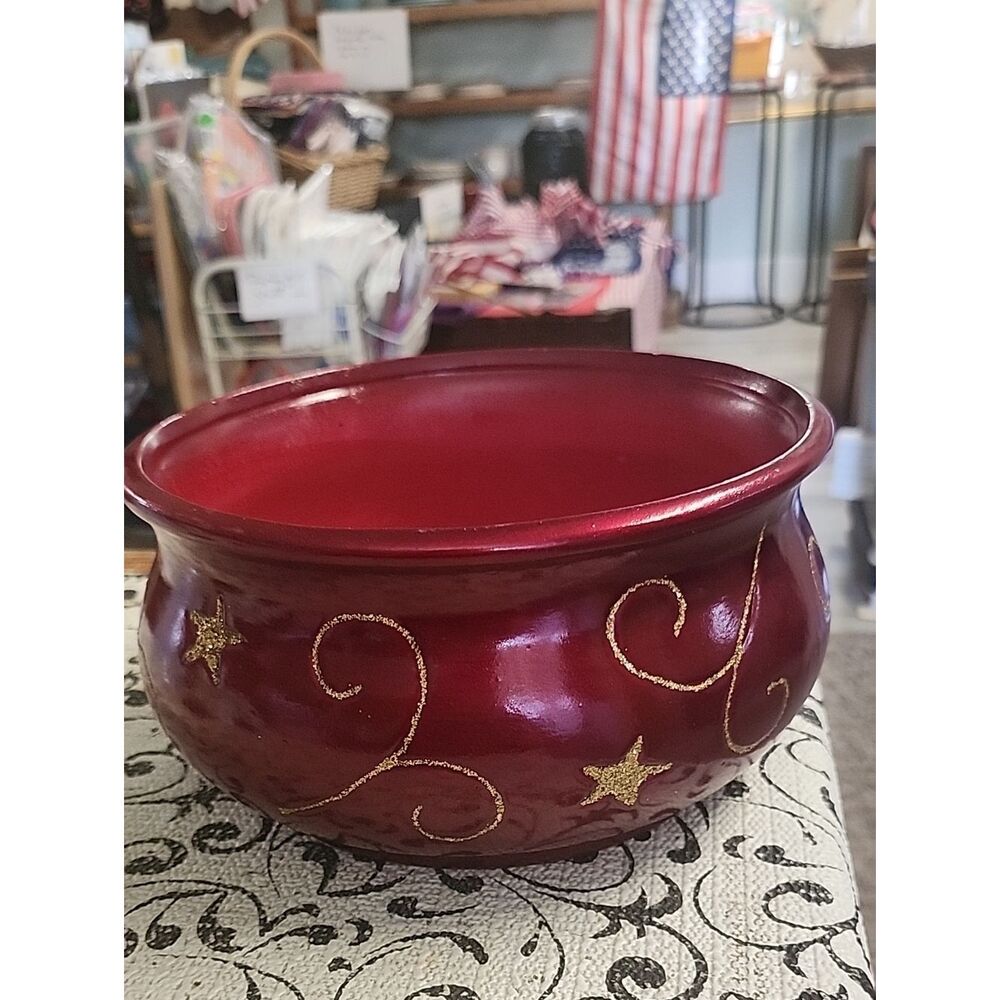 Red Decorative Bowl with Gold Star Accents